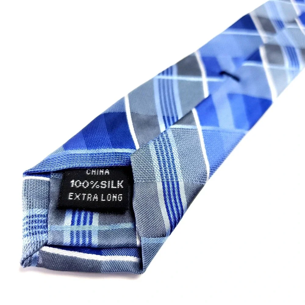 Calvin‎ Klein Blue Silk Tie Woven Skinny Plaids & Stripes